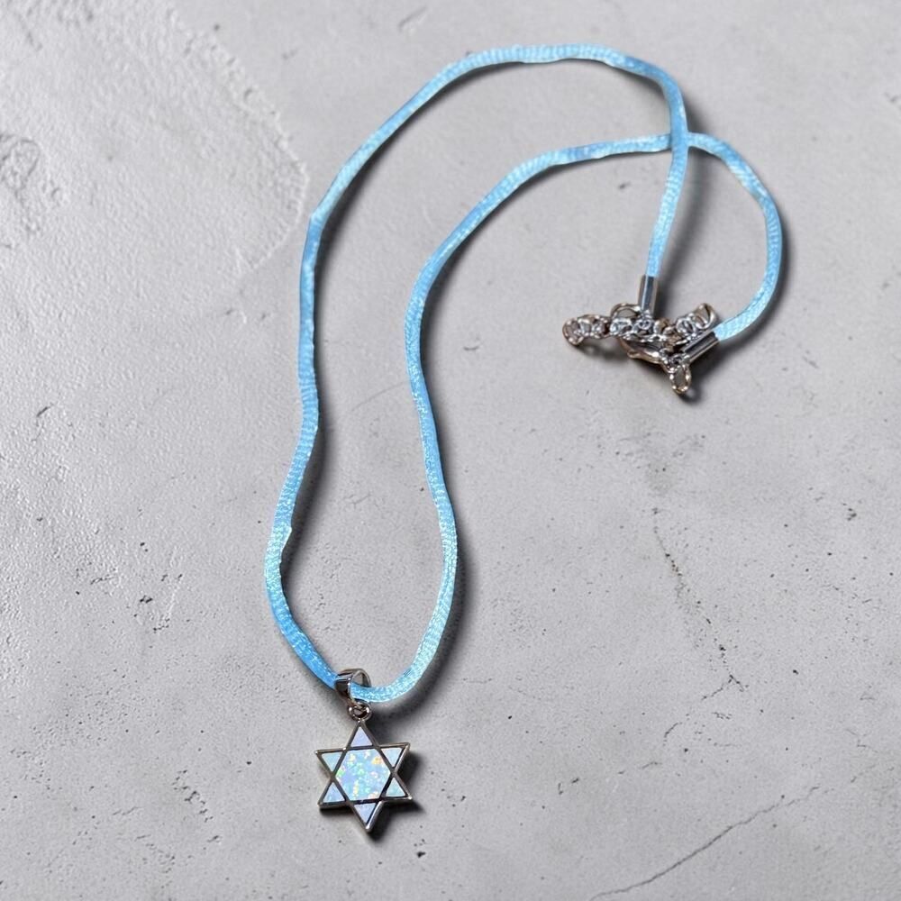 Sterling Silver Jewish Star of David Opal Necklace